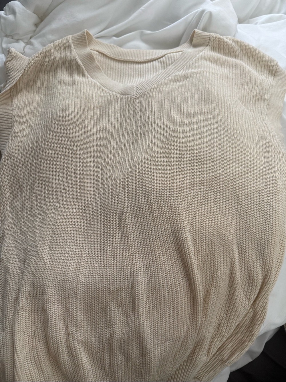 Amazon Cream V-Neck Knit Sweatshirt
